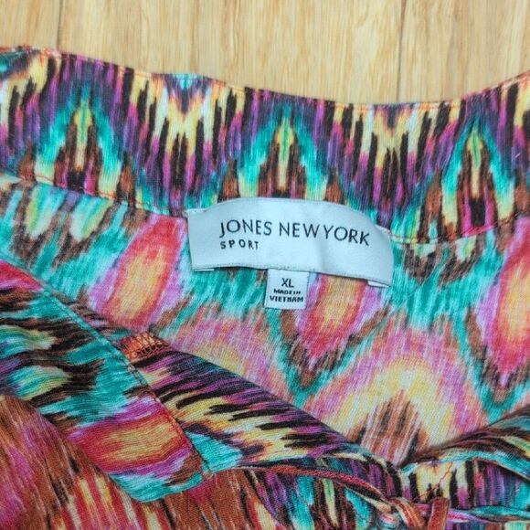 Jones New York Sport Multicolor Boho Decorative Tie Blouse Size XL - Picture 4 of 5